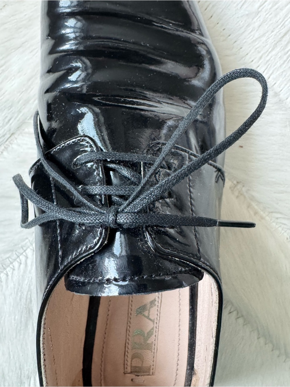 Prada Black Patent Leather Lace-Up Oxfords - Picture 3 of 14